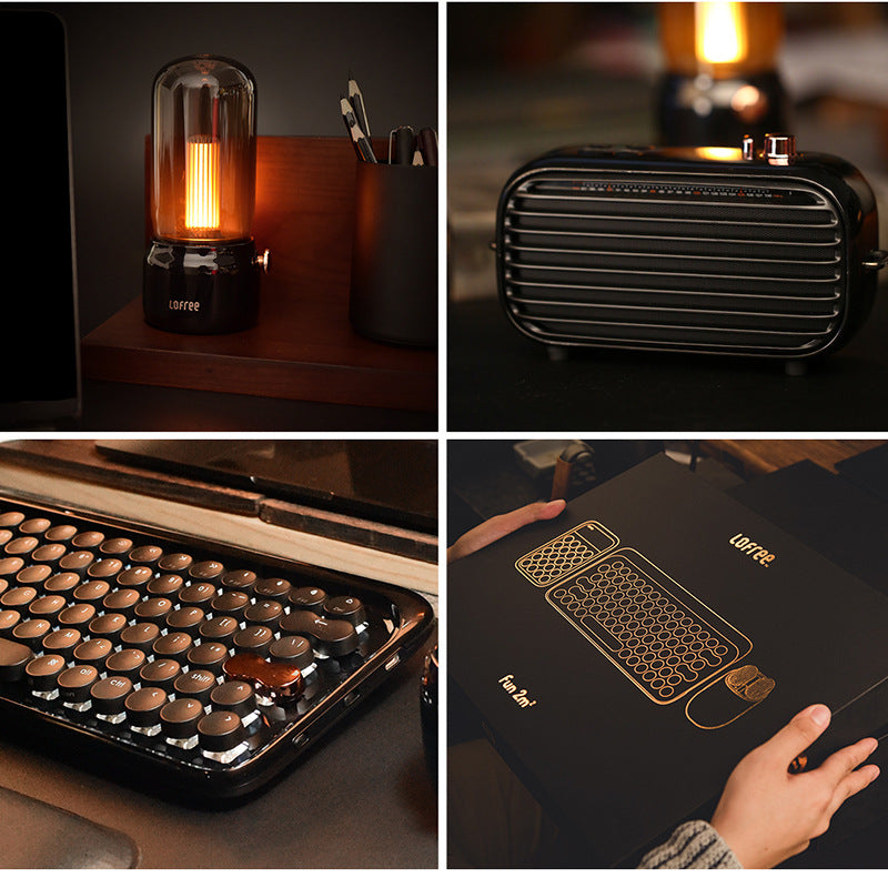 Wireless Office Black Gold Textured Retro Bluetooth Mechanical Keyboard And Mouse Set